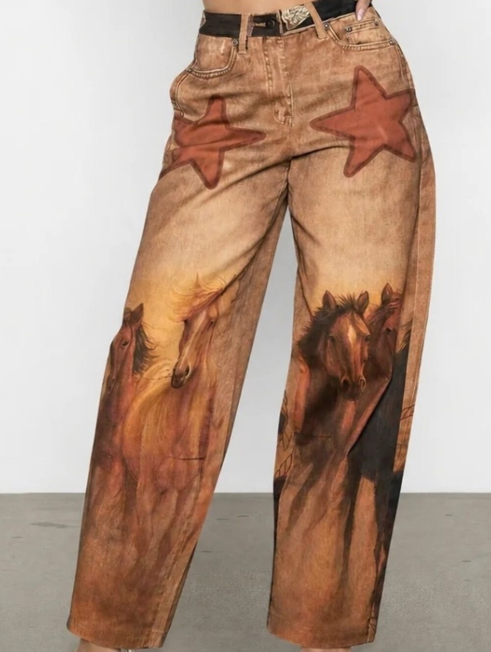 NWT VBRT Vibrant M.i.U. Horse Print Barrel Jeans Western Horse  Small